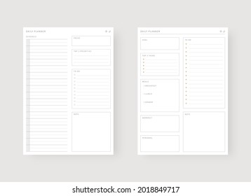 Modern planner template set. Set of planner and to do list. Daily planner template. Vector illustration.