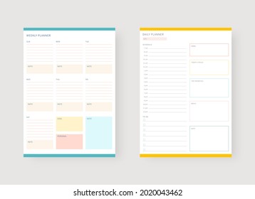 Modern planner template set. Set of planner and to do list. Daily and weekly planner template. Vector illustration.
