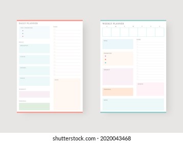 Modern planner template set. Set of planner and to do list. Daily and weekly planner template. Vector illustration.
