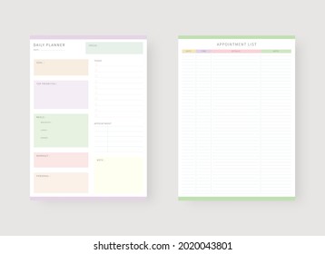 Modern planner template set. Set of planner and to do list. Daily planner template. Vector illustration.