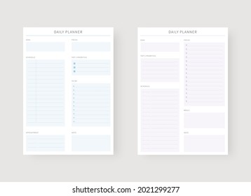 Modern planner template set. Set of planner and to do list. Daily planner template. Vector illustration.