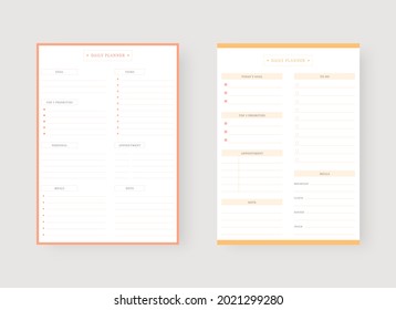 Modern planner template set. Set of planner and to do list. Daily planner template. Vector illustration.