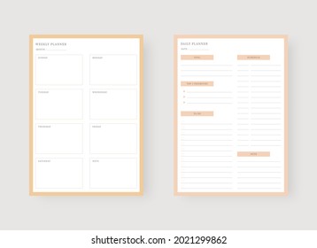 Modern planner template set. Set of planner and to do list. Daily and weekly planner template. Vector illustration.