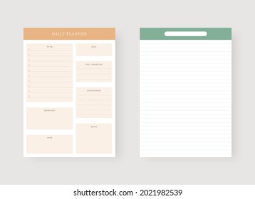 Modern planner template set. Set of planner and to do list. Daily planner template. Vector illustration.