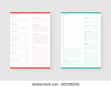 Modern planner template set. Set of planner and to do list. Daily planner template. Vector illustration.