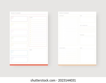 Modern planner template set. Set of planner and to do list. Daily and weekly planner template. Vector illustration.
