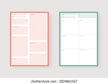 Modern planner template set. Set of planner and to do list. Daily and weekly planner template. Vector illustration.