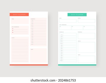 Modern planner template set. Set of planner and to do list. Daily planner template. Vector illustration.