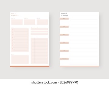 Modern planner template set. Set of planner and to do list. Daily and weekly planner template. Vector illustration.