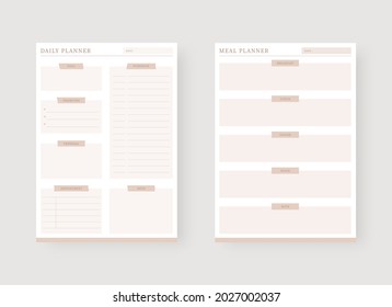 Modern planner template set. Set of planner and to do list. Daily and meal planner template. Vector illustration.