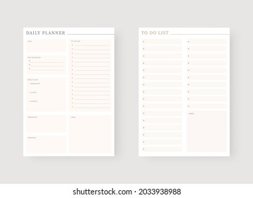 Modern planner template set. Set of planner and to do list. Daily and to do list planner template. Vector illustration.