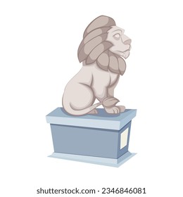 Modern plaster lion statue on white background. Cartoon illustration of sculpture in contemporary style. Modern art concept