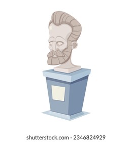 Moderno busto de mármol de escayola de un hombre famoso sobre fondo blanco. Dibujo de caricatura de escultura en estilo contemporáneo. Concepto de arte moderno