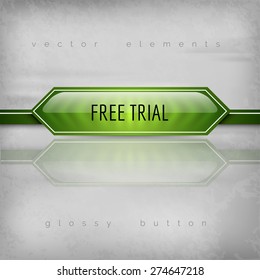 Modern plastic button FREE TRIAL with sharp corners. Vector icons.