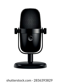 Modern plastic microphone isolated on white background. Vector 3d illustration