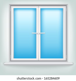 The modern plastic white window on mesh wall background