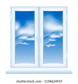 Modern Plastic Window Vector. Plastic White Window Front View. Isolated on White Background Illustration.