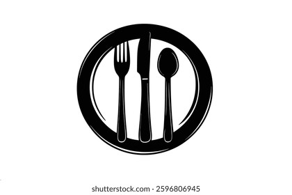 Modern Plate spoon fork and knife Icon in Outline Style. Perfect for UI, Web