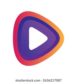 A modern play button icon with concentric triangles in red, orange, purple, blue, and white gradients, ideal for media and streaming applications.