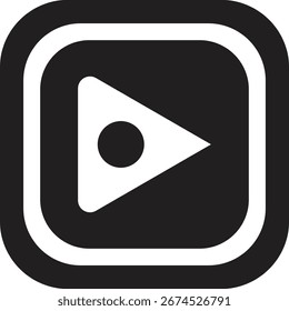 Modern play button icon with a dot inside a square