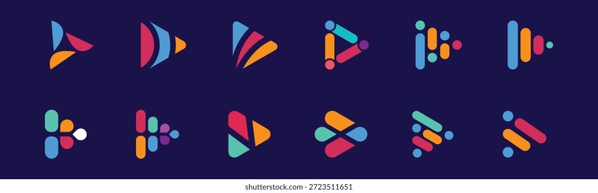 Colección Video moderna del logotipo del Botón del juego para las plataformas, los App de los medios y los servicios de transmisión