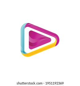 Modern play button or music abstract icon design vector. 3D shiny play icon logo template vector illustration