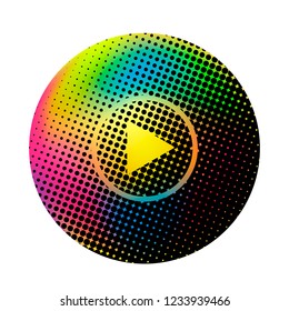 Modern play button in the style of 80-90 years in halftone. flat vector illustration isolated on white background. icon for web sites and music sites