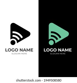 modern play logo design with flat black and blue color style