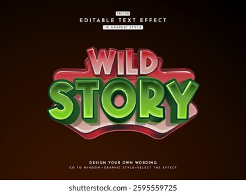 modern playful 3d wild story game logo shiny kids text effect