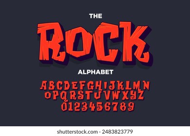 Modern playful alphabet letter and number set.  funky font or typography. Vector bold font for poster, flyer, book cover, greeting card, product packaging, graphic print, etc.