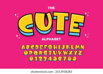 Modern playful alphabet letter and number set. funky font or typography. Vector bold font for poster, flyer, book cover, greeting card, product packaging, graphic print, etc.
