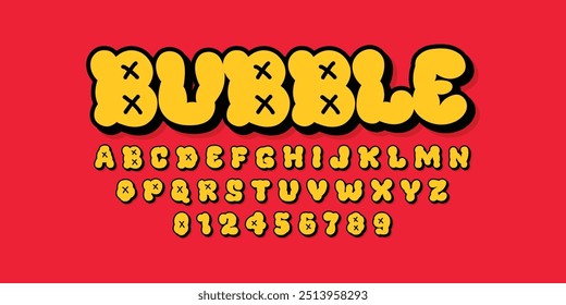 Modern playful alphabet letter and number set. funky font or typography. Vector bold font for poster, flyer, book cover, greeting card, product packaging, graphic print, etc.