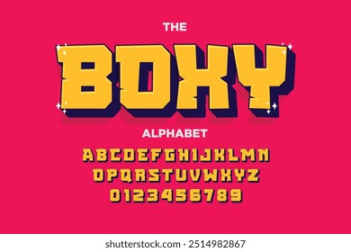 Modern playful alphabet letter and number set. funky font or typography. Vector bold font for poster, flyer, book cover, greeting card, product packaging, graphic print, etc.