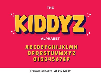 Modern playful alphabet letter and number set. funky font or typography. Vector bold font for poster, flyer, book cover, greeting card, product packaging, graphic print, etc.