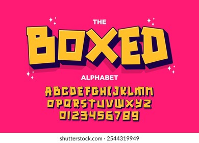 Modern playful alphabet letter and number set. funky font or typography. Vector bold font for poster, flyer, book cover, greeting card, product packaging, graphic print, etc.