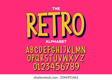 Modern playful alphabet letter and number set. funky font or typography. Vector bold font for poster, flyer, book cover, greeting card, product packaging,