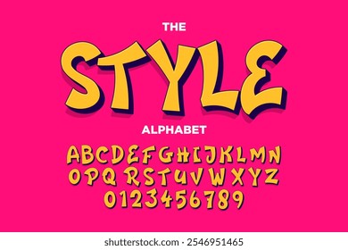 Modern playful alphabet letter and number set. funky font or typography. Vector bold font for poster, flyer, book cover, greeting card, product packaging,