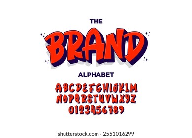 Modern playful alphabet letter and number set. funky font or typography. Vector bold font for poster, flyer, book cover, greeting card, product packaging, graphic print, etc.