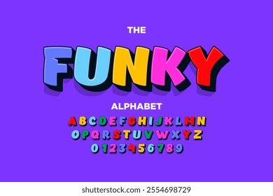 Modern playful alphabet letter and number set. funky font or typography. Vector bold font for poster, flyer, book cover, greeting card, product packaging, graphic print, etc.