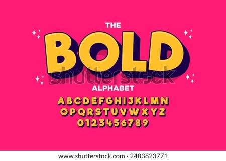 Modern playful alphabet letter and number set.  funky font or typography. Vector bold font for poster, flyer, book cover, greeting card, product packaging, graphic print, etc.