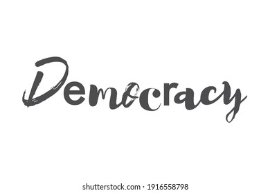 Modern, playful, bold graphic design of a saying "Democracy" in grey color. Creative, experimental, cool and trendy typography.