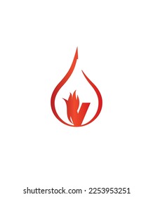 A modern playful burning fire letter V vector logo template