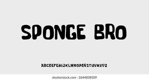 Modern playful cartoon comic sponge alphabet letter and number set. funky font or typography. Vector bold font for poster, flyer, book cover, greeting card, product packaging, graphic print, etc.