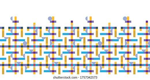 Modern playful checkered horizontal pattern Border with tiled circular shapes. Truchet geometric seamless background for interiors, fashion and giftware. Bauhaus style. 