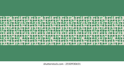 Modern playful checkered pattern Border with tiled circular shapes in shades of green. Truchet geometric seamless background for interiors, fashion and giftware.