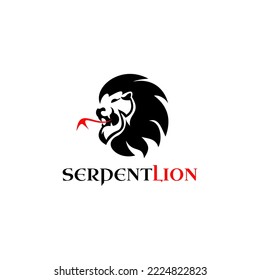 Modern Playful Lion Head With Serpent Tongue  Logo Design Template