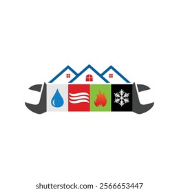 Modern plumbing, heating and cooling services company logo design graphic vector illustration 