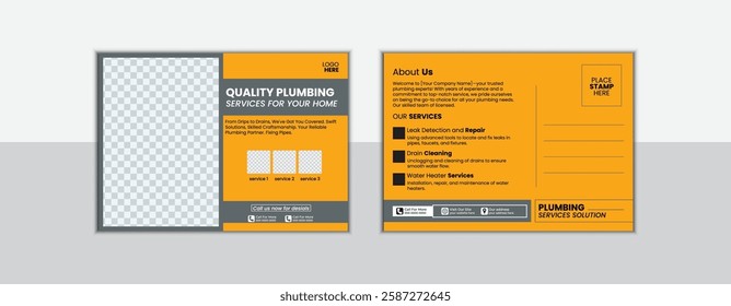 modern plumbing Postcard Template Design, Simple and Clean Modern Minimal Postcard Template, 
