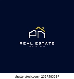 modern PN letter real estate logo in linear style with simple roof building in blue