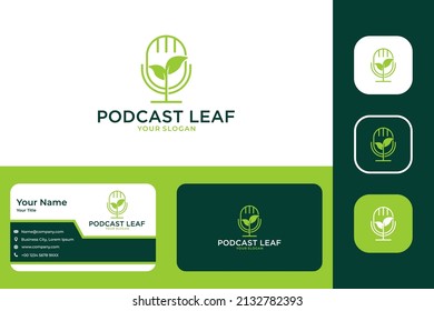 modern podcast leaf green logo design and business card